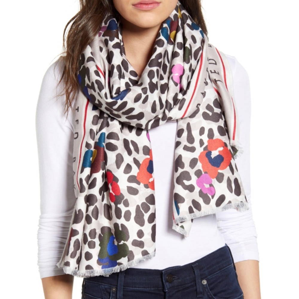 Ted Baker London White and Black Leopard Print Scarf - Picture 1 of 7